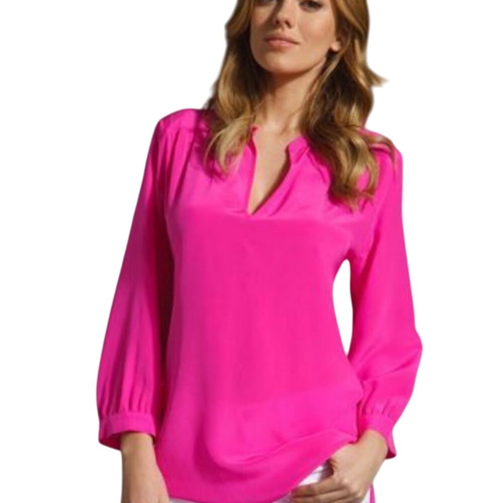 Amanda Uprichard 100% Silk Blouse, Hot Pink, Made in the USA, Women's Size Large